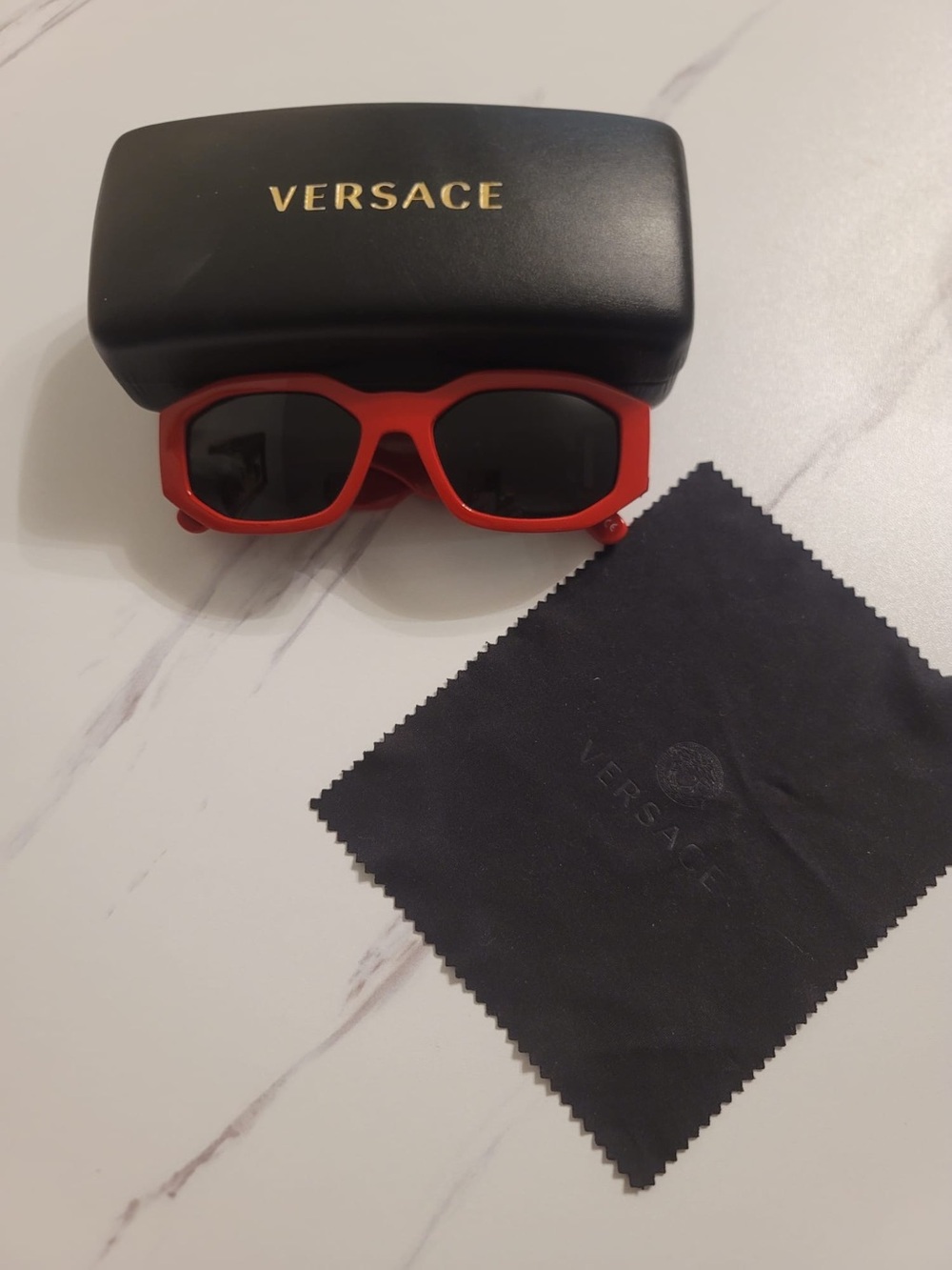 Versace Red Frame Black Lens Sunglasses